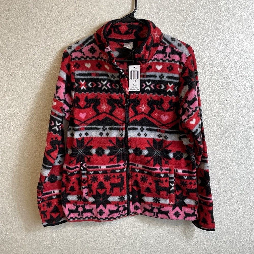 Vera Bradley Women's Size Small 4-6 Fleece Jacket Nordic Stripe Red Festive Ski